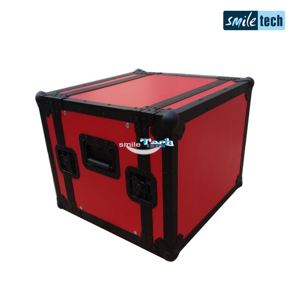 8U Effect Rack Case of Red Plywood and Black Hardware Construction