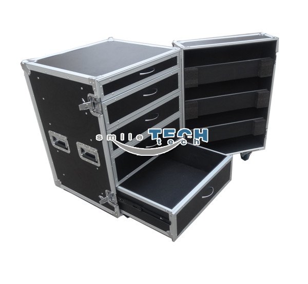 5 Drawers Storage Flight Case with Caster Board -- 2x4U,2x3U,1x2U