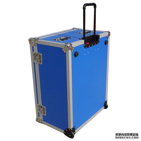 Blue Multifunction empty flight case with pull out handle and wheels 